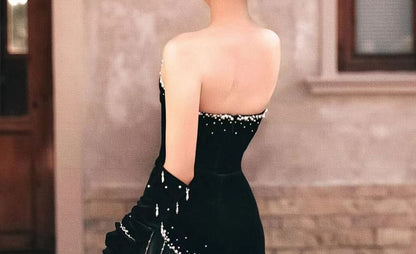 Strapless Rhinestone Glitter Sheer A-Line Evening Gown