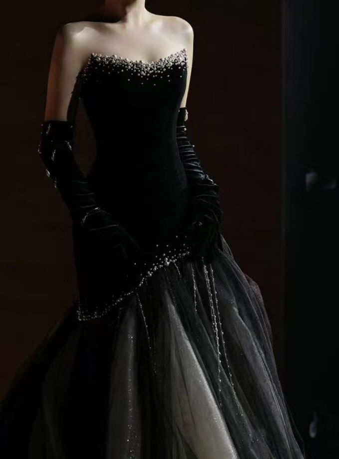 Strapless Rhinestone Glitter Sheer A-Line Evening Gown