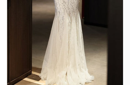 Off Shoulder Plain Rhinestone Glitter Sheath Evening Gown