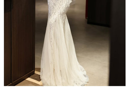 Off Shoulder Plain Rhinestone Glitter Sheath Evening Gown