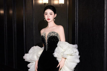 Strapless Rhinestone Glitter Sheath Evening Gown