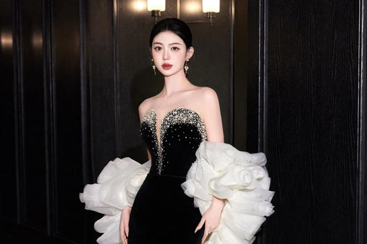 Strapless Rhinestone Glitter Sheath Evening Gown