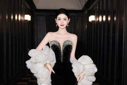 Strapless Rhinestone Glitter Sheath Evening Gown