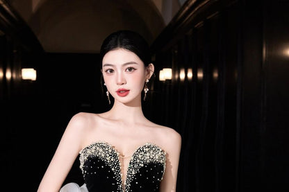 Strapless Rhinestone Glitter Sheath Evening Gown