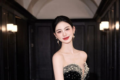 Strapless Rhinestone Glitter Sheath Evening Gown