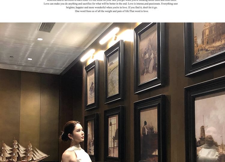 Halter Neck Plain Open Back A-Line Evening Gown