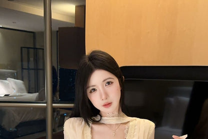 V-Neck Long Sleeve Peplum Lace Blouse