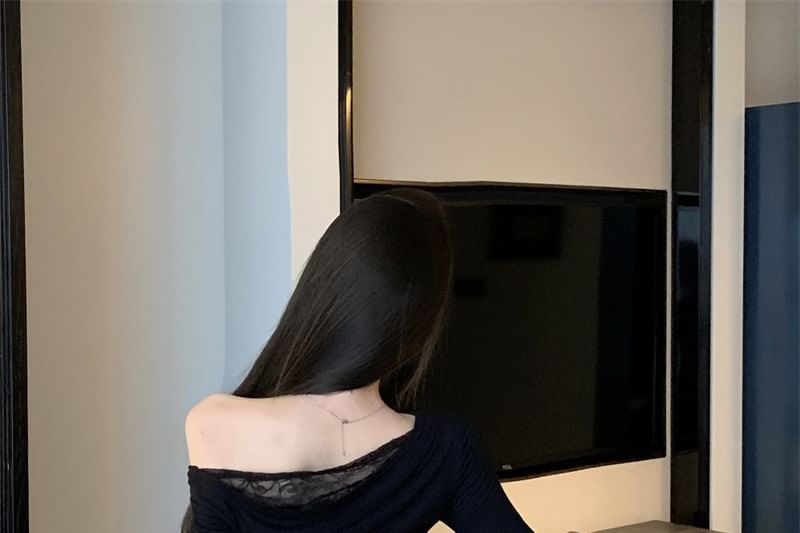 One Shoulder Long Sleeve Lace Top