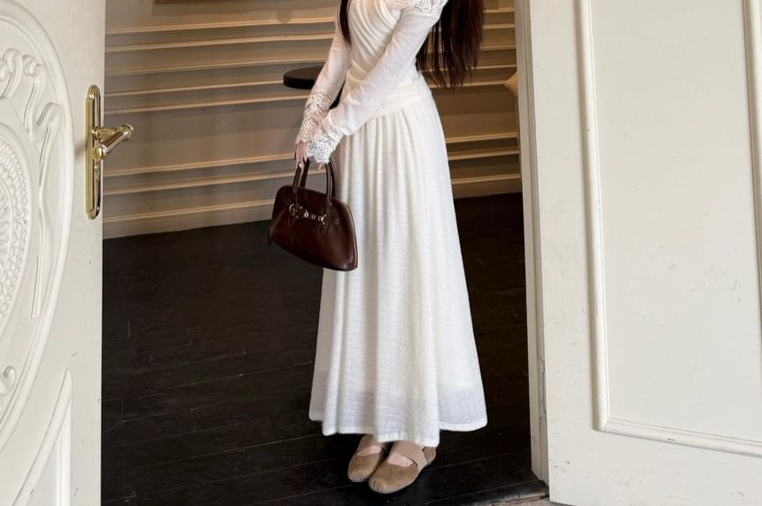 Off-Shoulder Lace Top & Midi Skirt Set