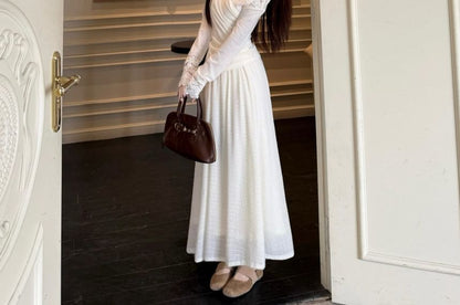 Off-Shoulder Lace Top & Midi Skirt Set