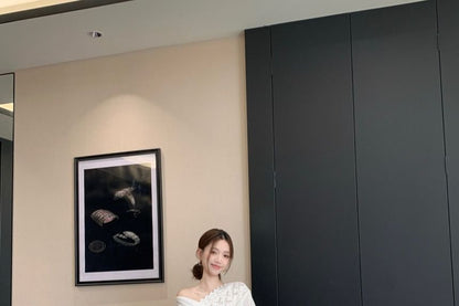Off-Shoulder Lace Top & Midi Skirt Set