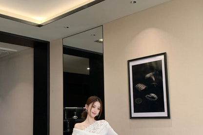 Off-Shoulder Lace Top & Midi Skirt Set