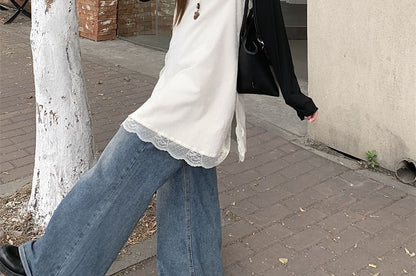 Crew Neck Tee & Lace Panel Mini Dress