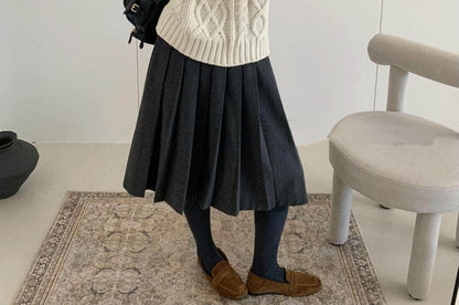 Cable-Knit Collar Short-Sleeve Sweater