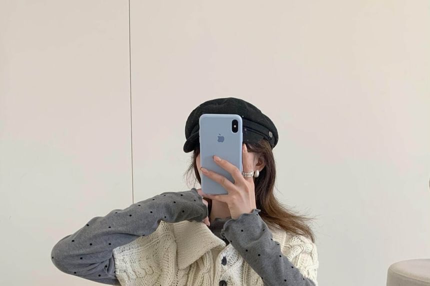 Cable-Knit Collar Short-Sleeve Sweater