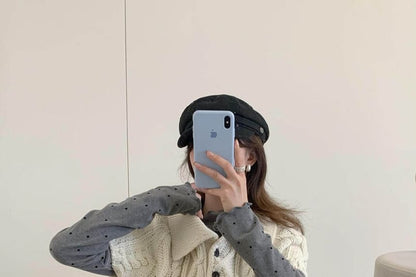 Cable-Knit Collar Short-Sleeve Sweater