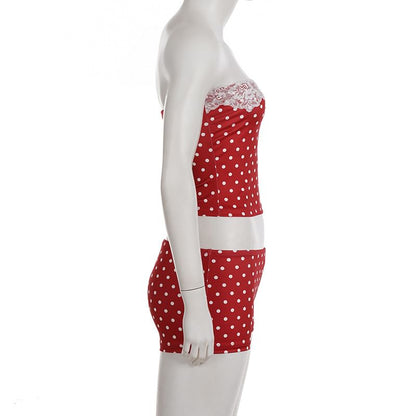 Dotted Lace Tube Top & Hot Pants Set