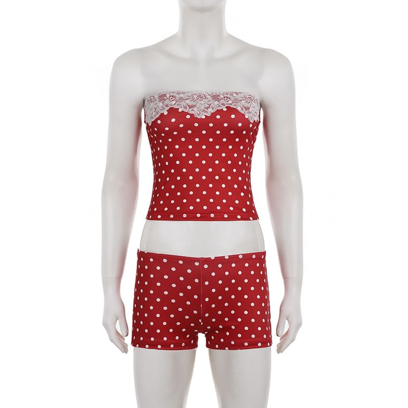 Dotted Lace Tube Top & Hot Pants Set