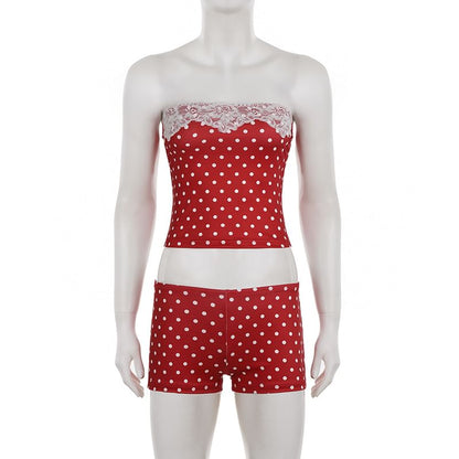 Dotted Lace Tube Top & Hot Pants Set