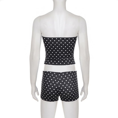 Dotted Lace Tube Top & Hot Pants Set
