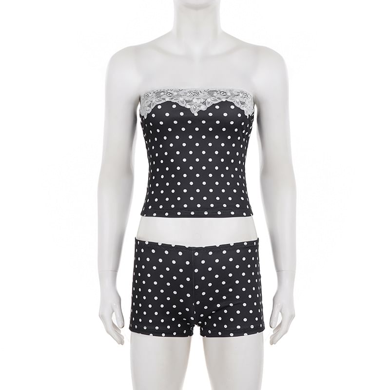Dotted Lace Tube Top & Hot Pants Set