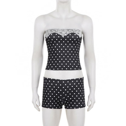 Dotted Lace Tube Top & Hot Pants Set