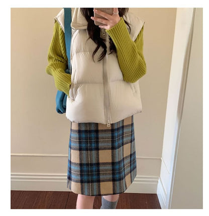 Zip Puffer Vest with Stand Collar
