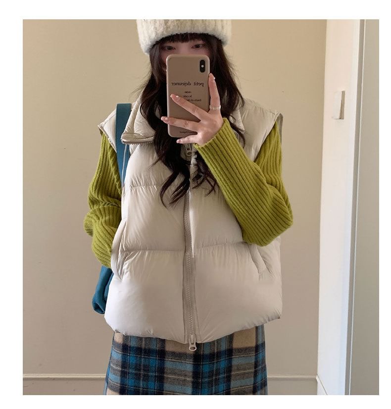 Zip Puffer Vest with Stand Collar
