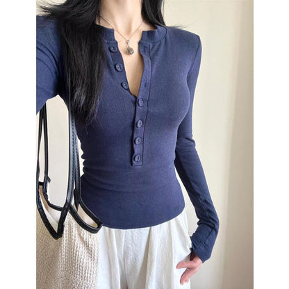 Henley Long-Sleeve Plain Tee