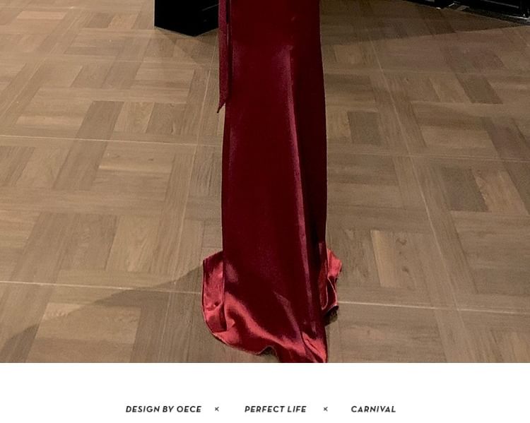 Halter Neck Deep Plunge Sequin Panel Open Back Mermaid Evening Gown