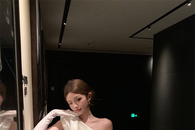 Sleeveless One-Shoulder Midi Sheath Cocktail Dress