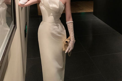 Sleeveless One-Shoulder Midi Sheath Cocktail Dress