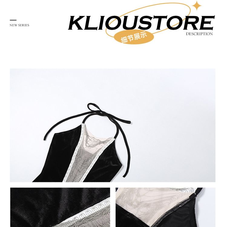 Halter Neck V-Neck Glitter Mermaid Evening Gown