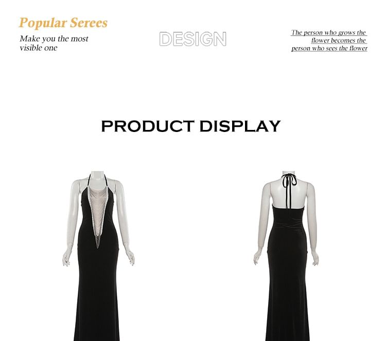 Halter Neck V-Neck Glitter Mermaid Evening Gown