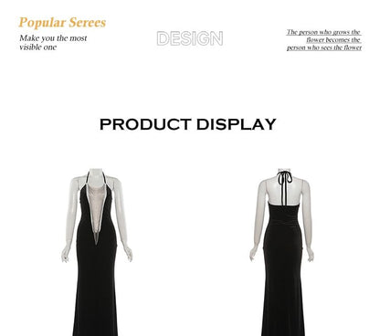 Halter Neck V-Neck Glitter Mermaid Evening Gown