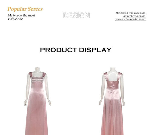 Sleeveless Square Neck Plain A-Line Evening Gown