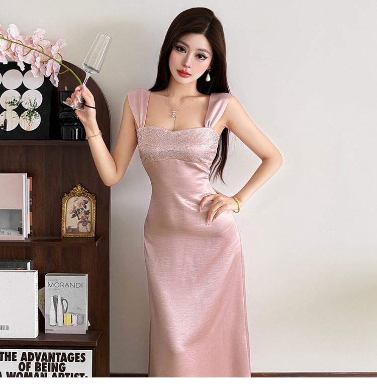 Sleeveless Square Neck Plain A-Line Evening Gown