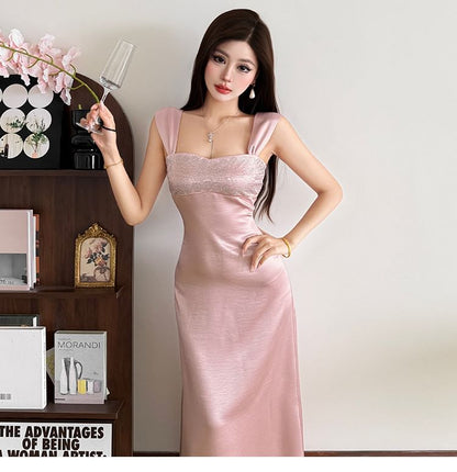 Sleeveless Square Neck Plain A-Line Evening Gown