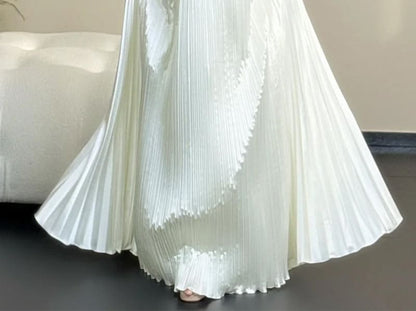 Strapless Satin Accordion Pleat A-Line Evening Gown