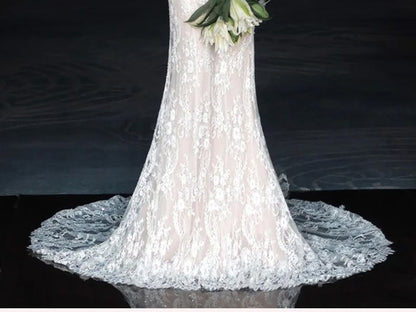 Off-Shoulder Long-Sleeve Lace Mermaid Evening Gown