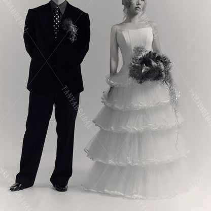 Strapless Lace-Up A-Line Mesh Wedding Gown