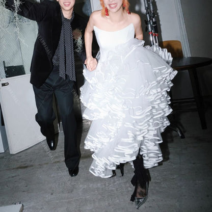 Strapless Lace-Up A-Line Mesh Wedding Gown