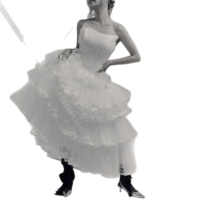 Strapless Lace-Up A-Line Mesh Wedding Gown