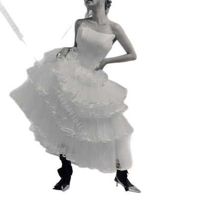 Strapless Lace-Up A-Line Mesh Wedding Gown