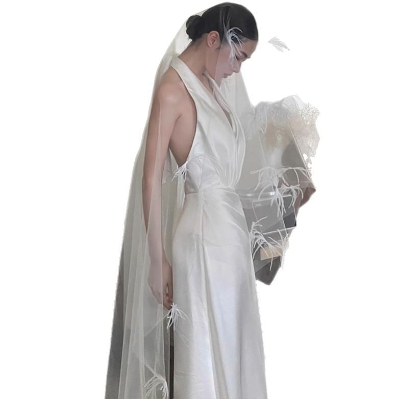 Halter-Neck Satin Open Back Mermaid Wedding Gown