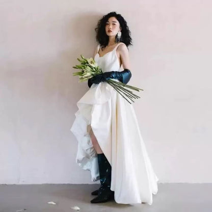 Wide Strap Sweetheart-Neckline High Low Short Wedding Gown