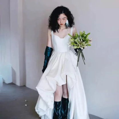 Wide Strap Sweetheart-Neckline High Low Short Wedding Gown