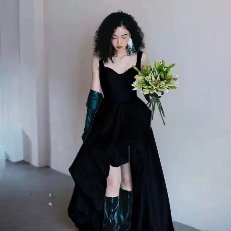 Wide Strap Sweetheart-Neckline High Low Short Wedding Gown