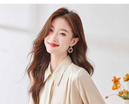 Silky Collared Long-Sleeve Satin Shirt