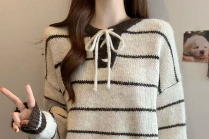 Striped Long Sleeve Knit Pullover